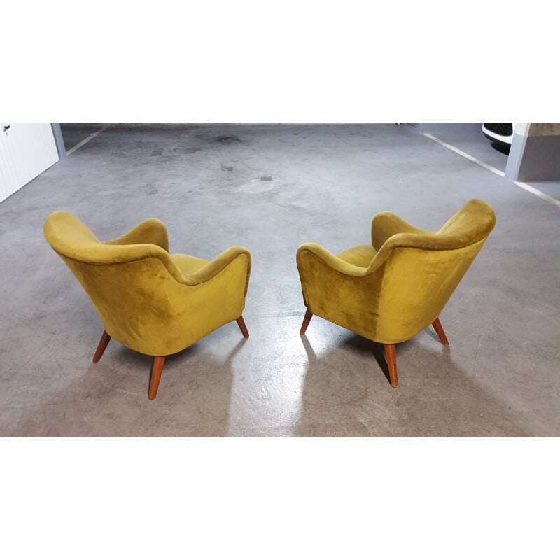 Paire de fauteuils vintage Italien en velours doré, 1950-1960