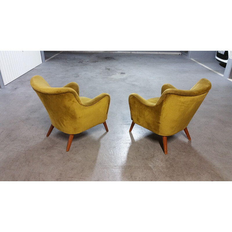 Pair of vintage Italian armchairs in gold velvet, 1950-1960