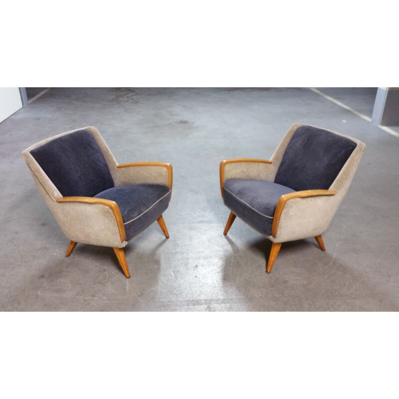 Pair of vintage club armchairs bi color, 1950
