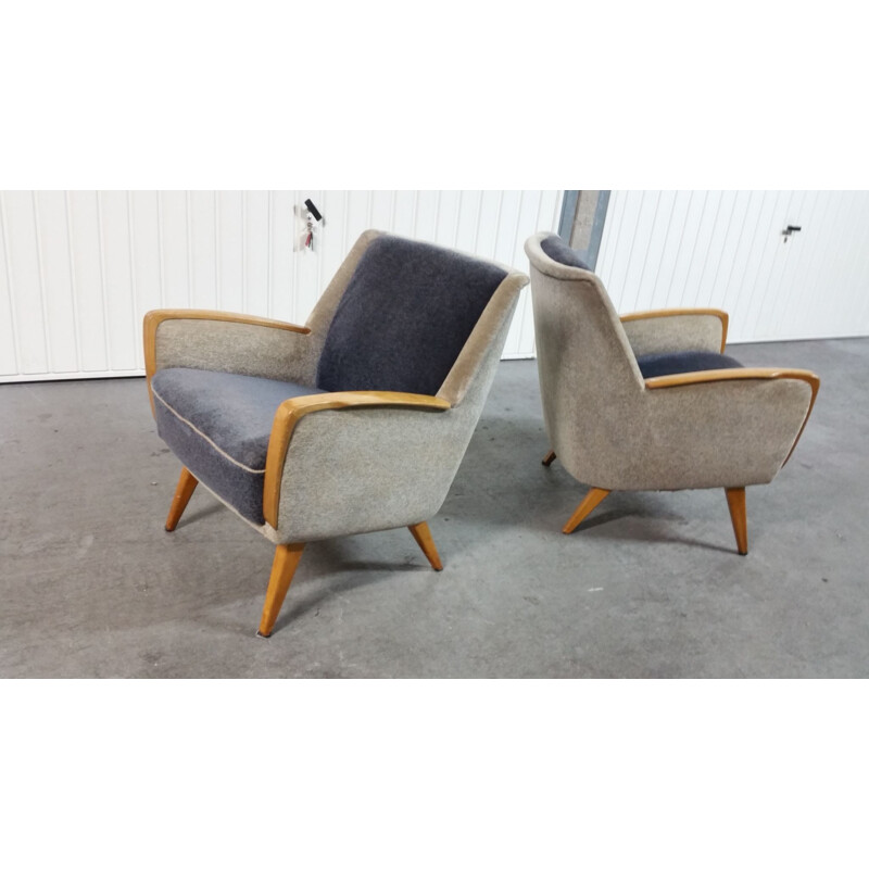 Pair of vintage club armchairs bi color, 1950