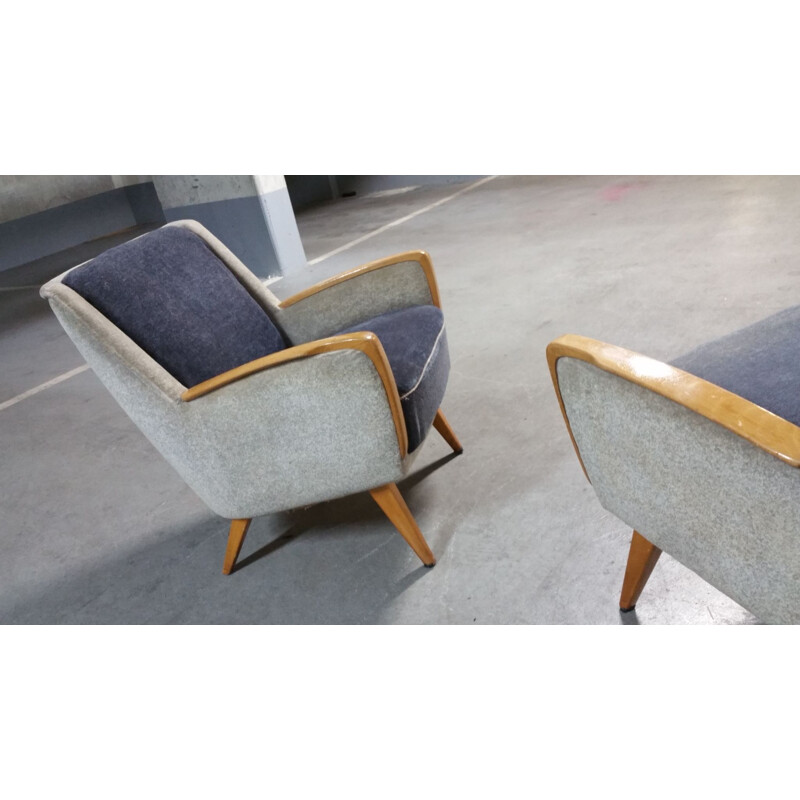 Pair of vintage club armchairs bi color, 1950