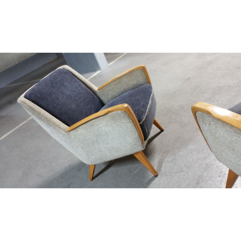 Pair of vintage club armchairs bi color, 1950