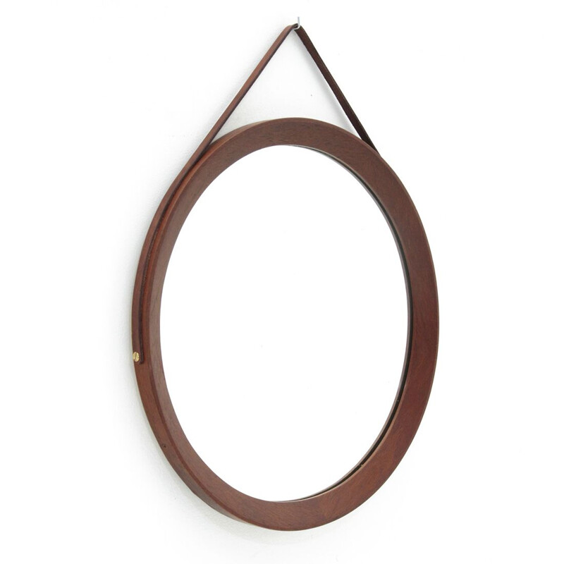 Vintage Italian round mirror in teak,1960