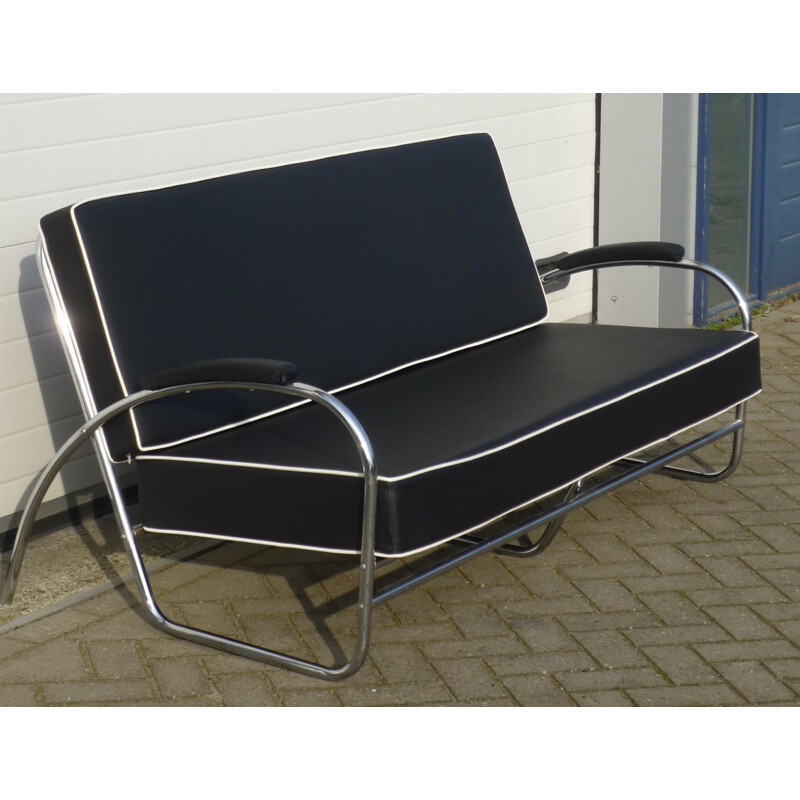 3 seat sofa in metal and leatherette, Wolfgang HOFFMAN - 1930s