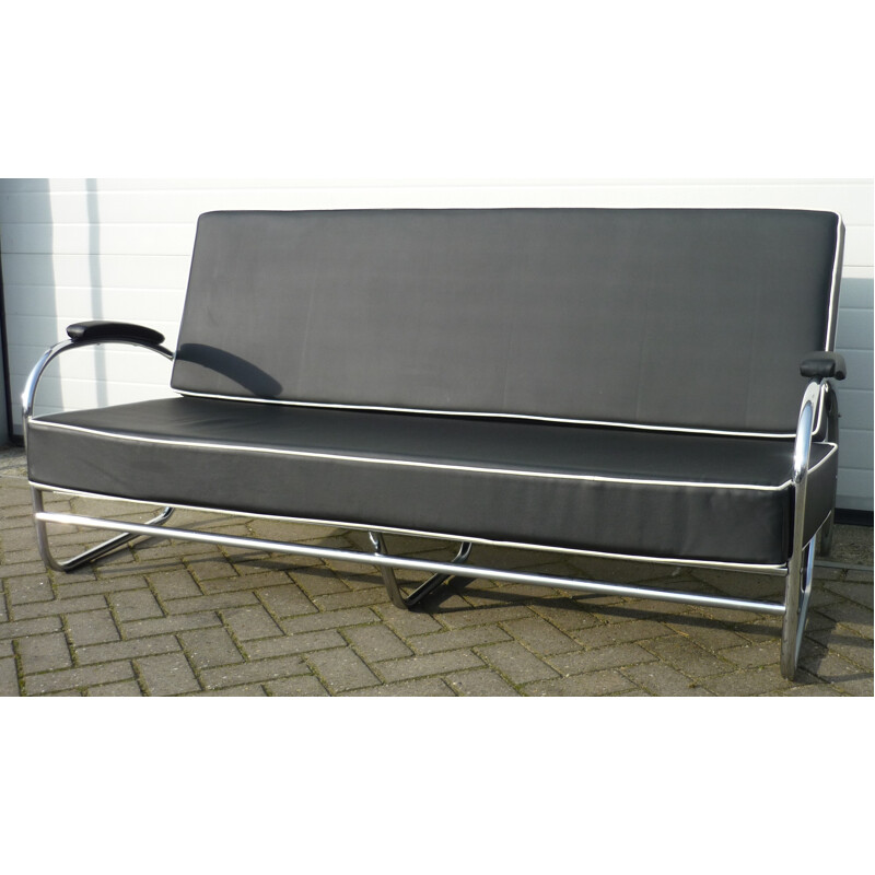 3 seat sofa in metal and leatherette, Wolfgang HOFFMAN - 1930s