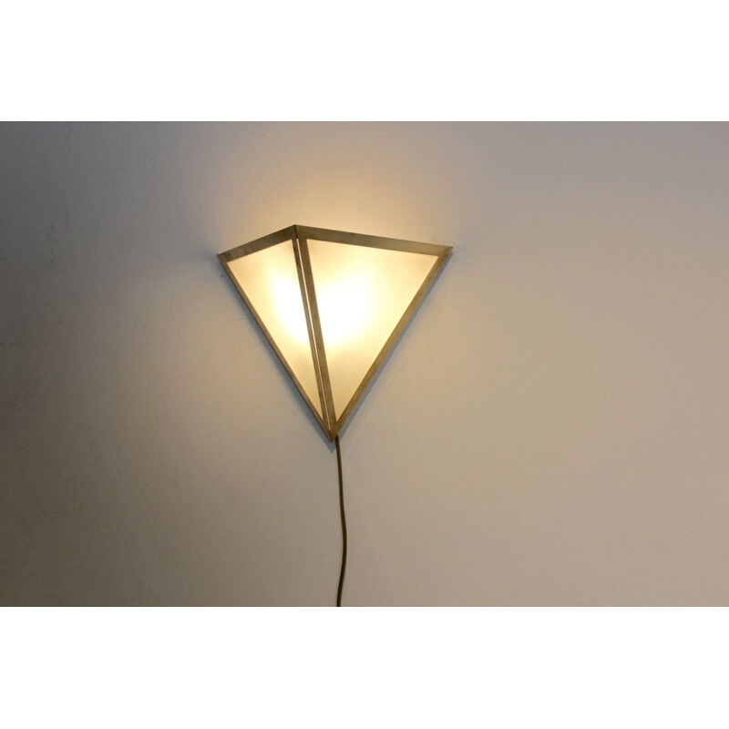 2 vintage wall lamp in brass & opal glass by Glashütte Limburg ,1970