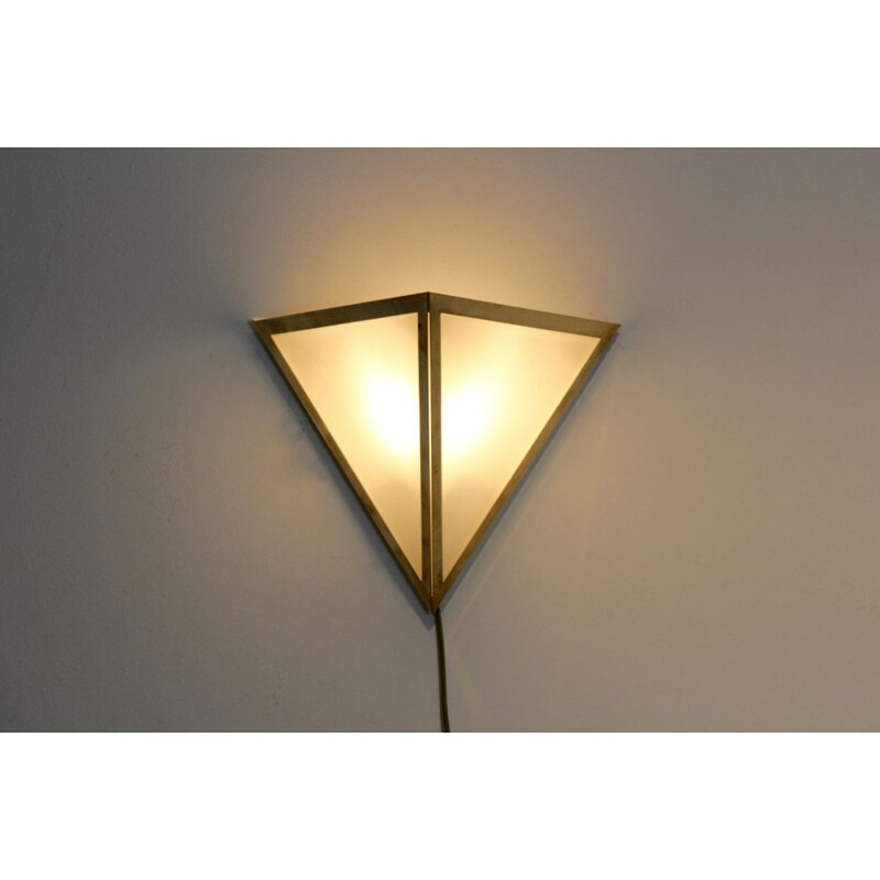 2 vintage wall lamp in brass & opal glass by Glashütte Limburg ,1970