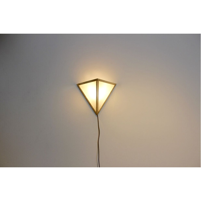 2 vintage wall lamp in brass & opal glass by Glashütte Limburg ,1970