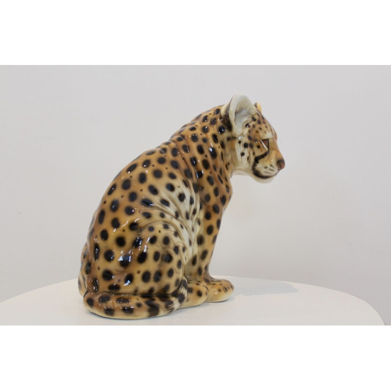 Sculpture peinte à la main vintage en porcelaine italienne Puppy-léopard, 1970 