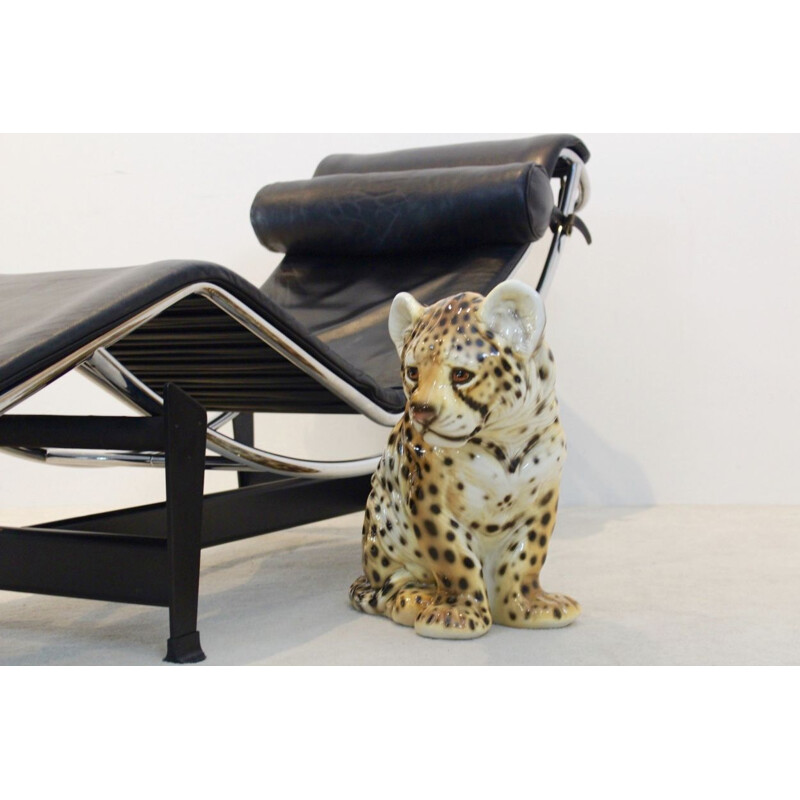 Vintage Hand Painted Sculpture in Porcelain "Puppy-Leopard", 1970