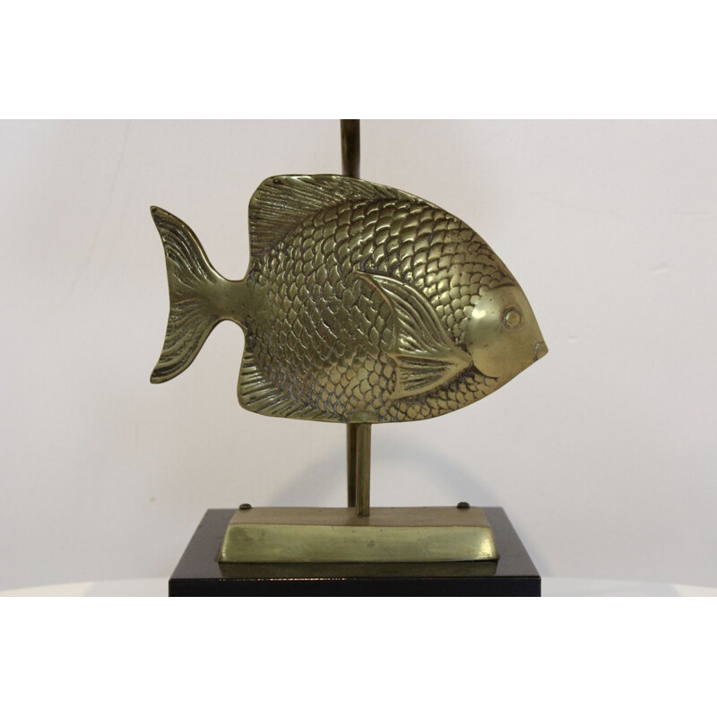 Vintage table lamp in brass with a fish sculpture by Deknudt,1970