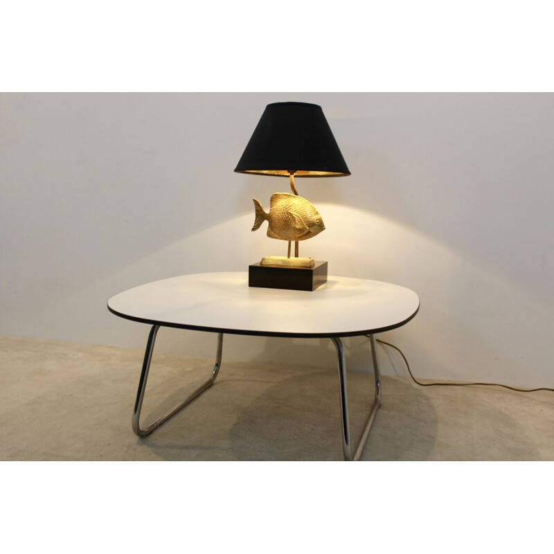 Vintage table lamp in brass with a fish sculpture by Deknudt,1970