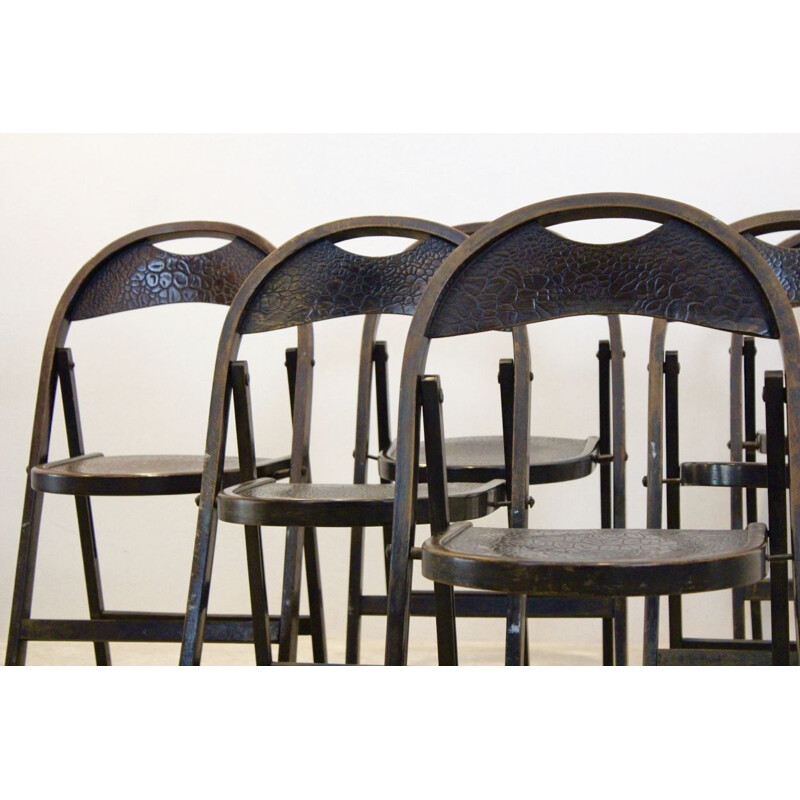 Rare Stock of Bentwood Bauhaus Folding Chairs with unique Croco Woodprint, Thonet