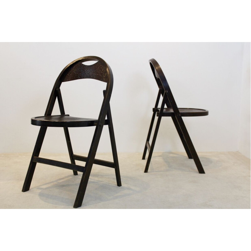 Rare Stock of Bentwood Bauhaus Folding Chairs with unique Croco Woodprint, Thonet