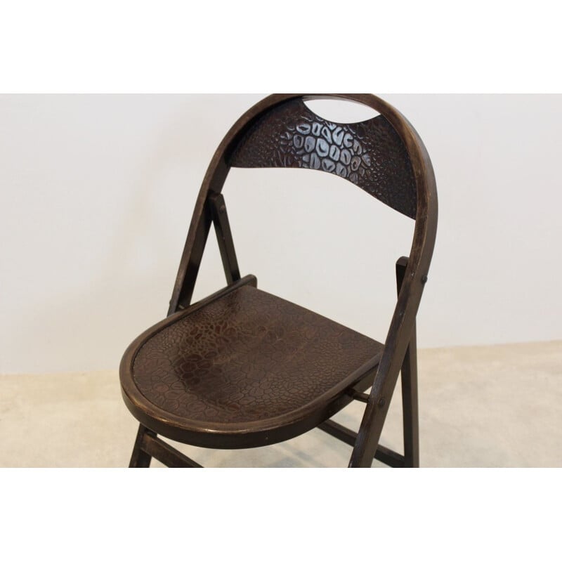 Rare Stock of Bentwood Bauhaus Folding Chairs with unique Croco Woodprint, Thonet