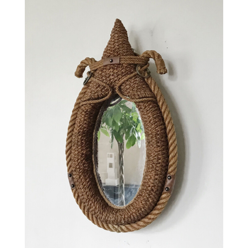 Vintage leather and rope mirror, 1950