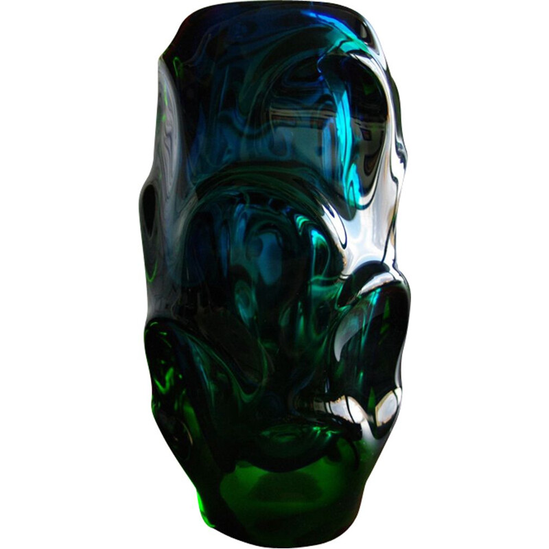 Vintage blauwe glazen vaas van Pavel Hlava