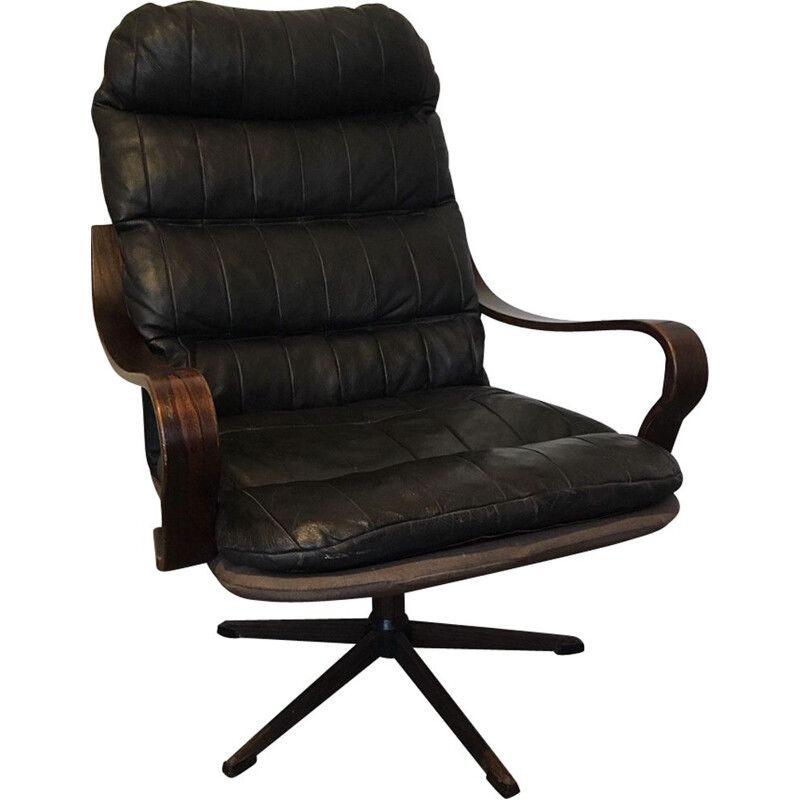 fauteuil danois vintage en cuir noir