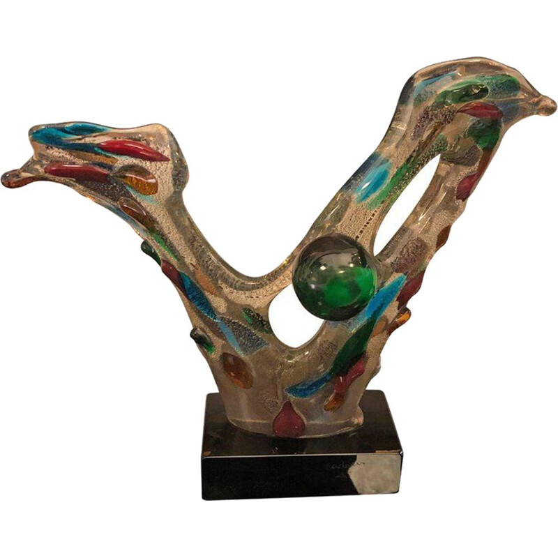 Sculpture vintage abstraite en verre de Murano par Cadoni, 1970