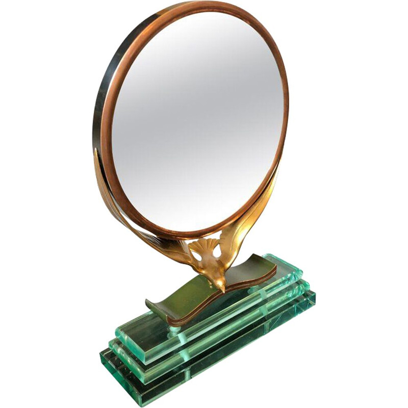 Vintage italian mirror in copper and green,1940