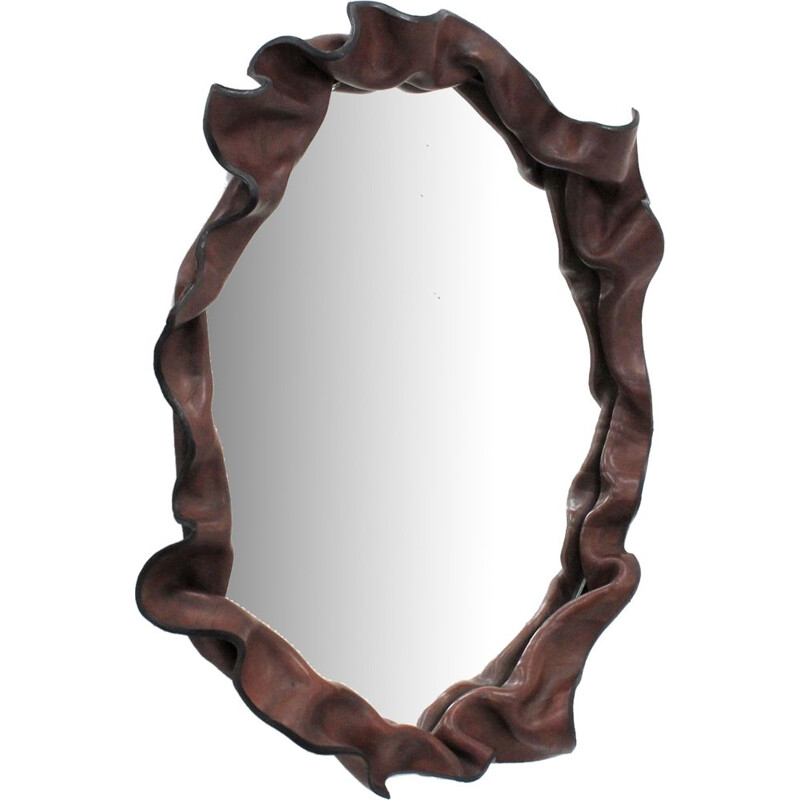 Occasional italian design cow-leather mirror