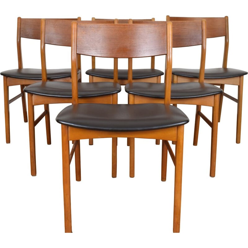 Ensemble de 6 chaises en hêtre et teck, danois années 1960