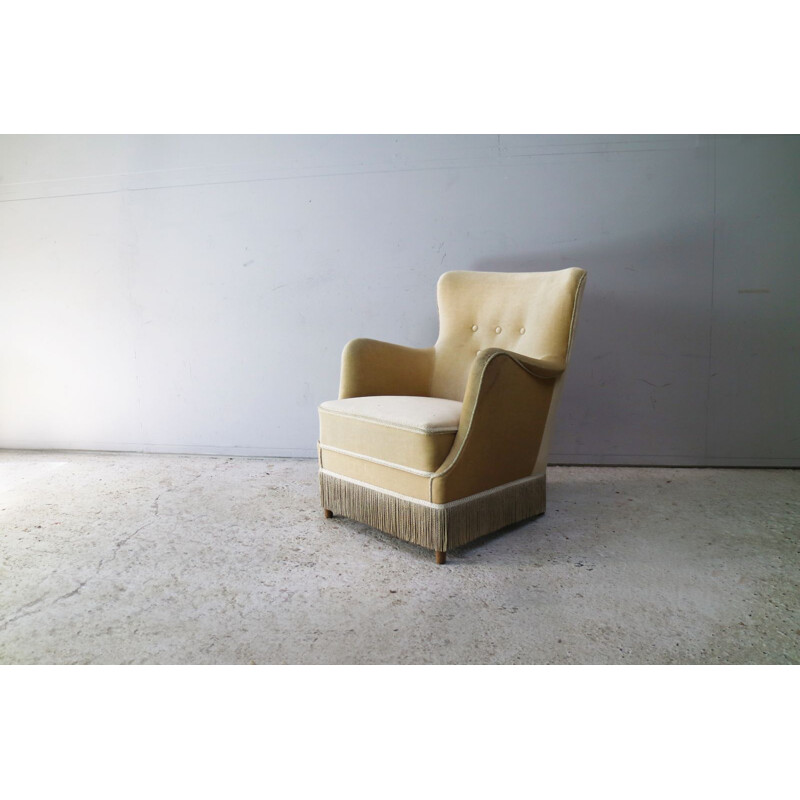 Fauteuil vintage velours Danois années 1960