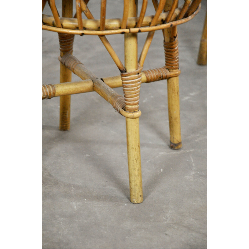 Set of 4 vintage stools in rattan 1960s 