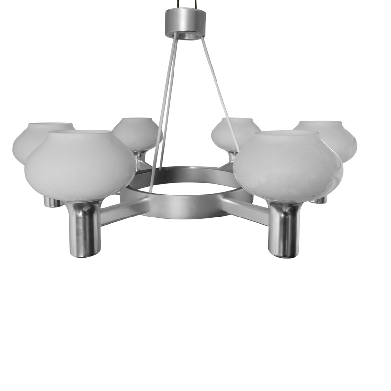 Cromado Vintage e candelabro de vidro, 1970