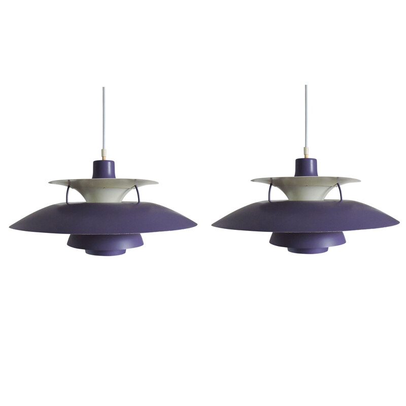 Pair of vintage hanging lamps Purple PH5 by Poul Henningsen for Louis Poulsen, 1950s