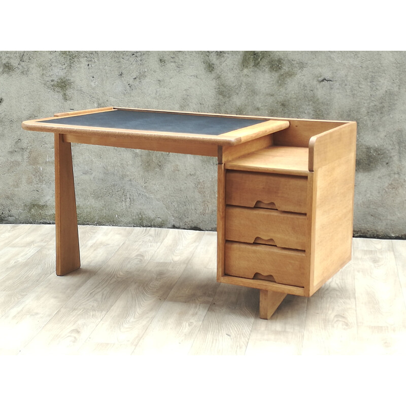 Vintage desk in solid oak by Guillerme and Chambron