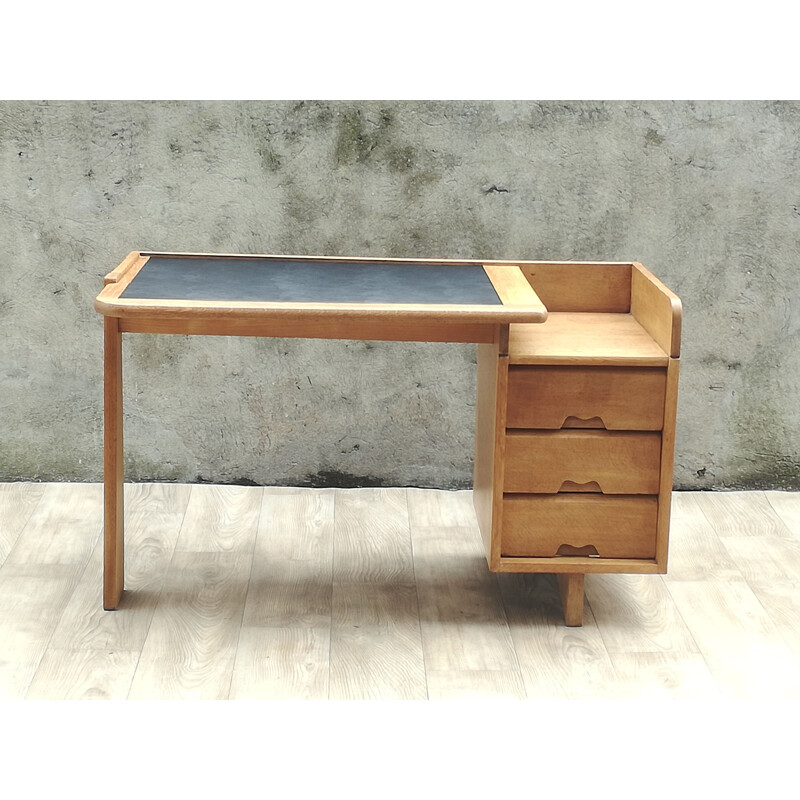 Vintage desk in solid oak by Guillerme and Chambron