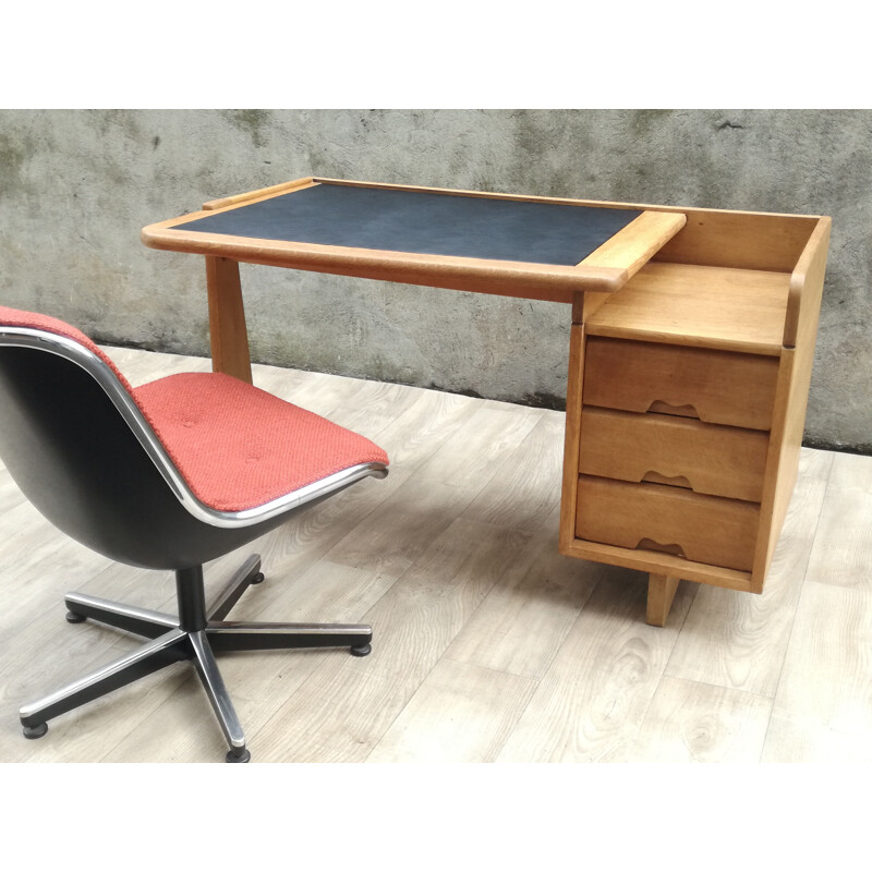 Vintage desk in solid oak by Guillerme and Chambron