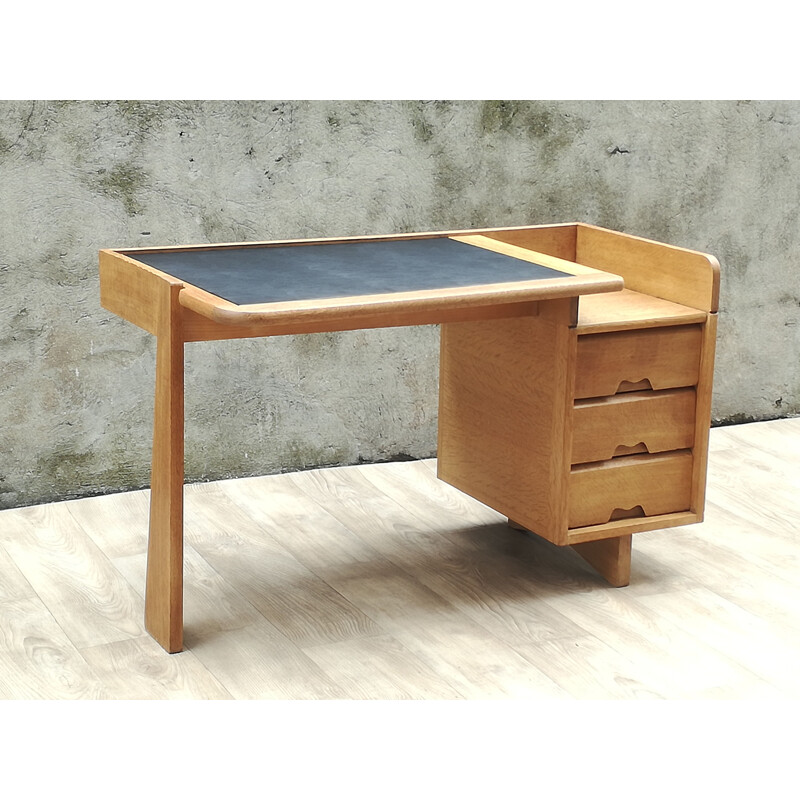 Vintage desk in solid oak by Guillerme and Chambron