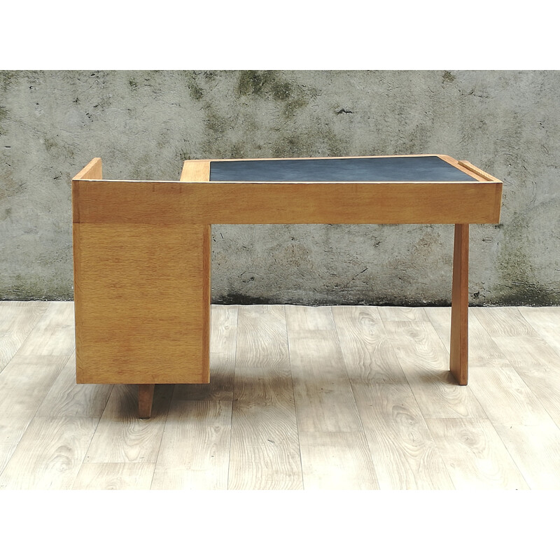 Vintage desk in solid oak by Guillerme and Chambron