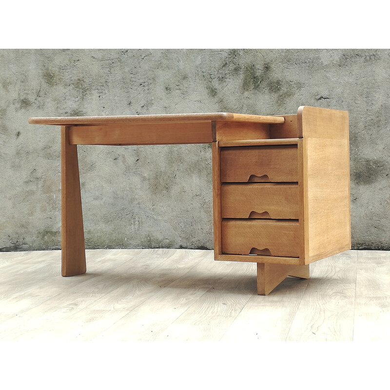 Vintage desk in solid oak by Guillerme and Chambron