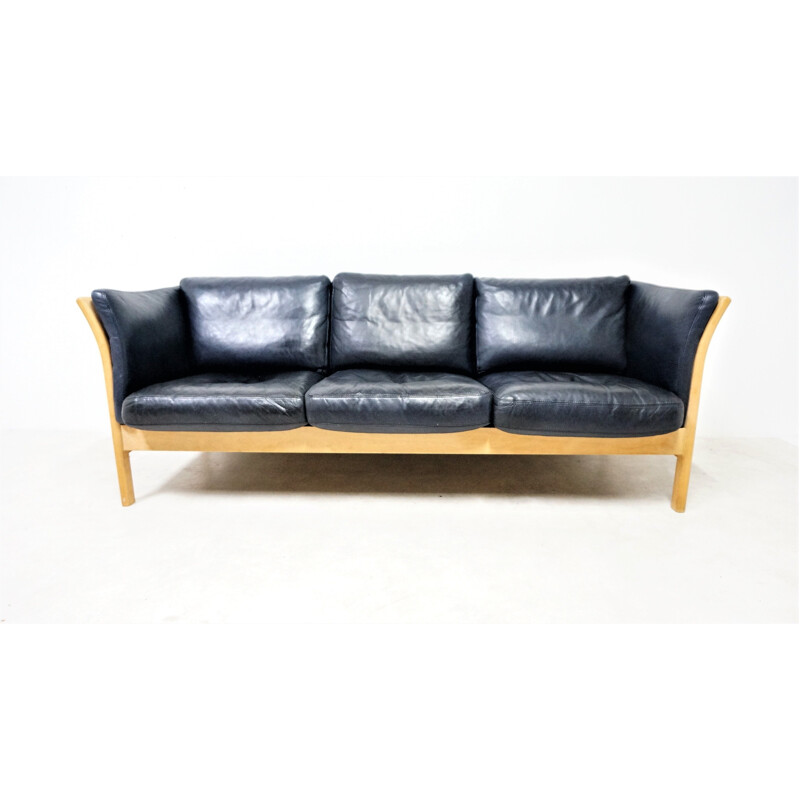 Scandinavian 3-seater sofa in black leather