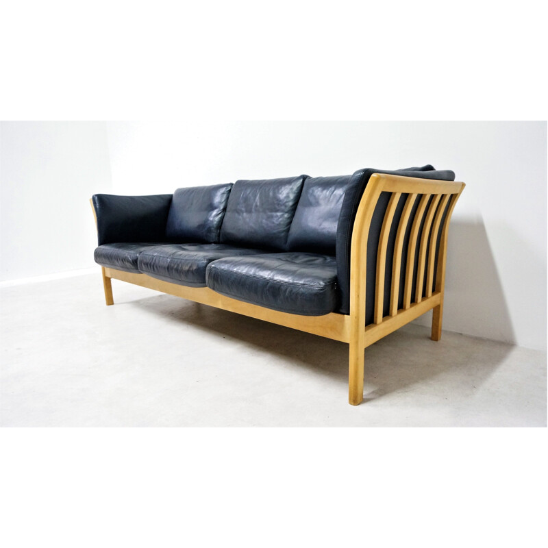 Scandinavian 3-seater sofa in black leather