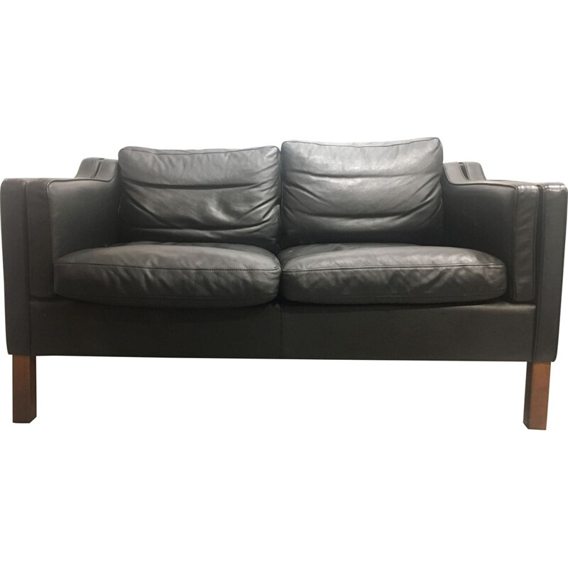 Vintage Danish 2-seater sofa in black leather,1960