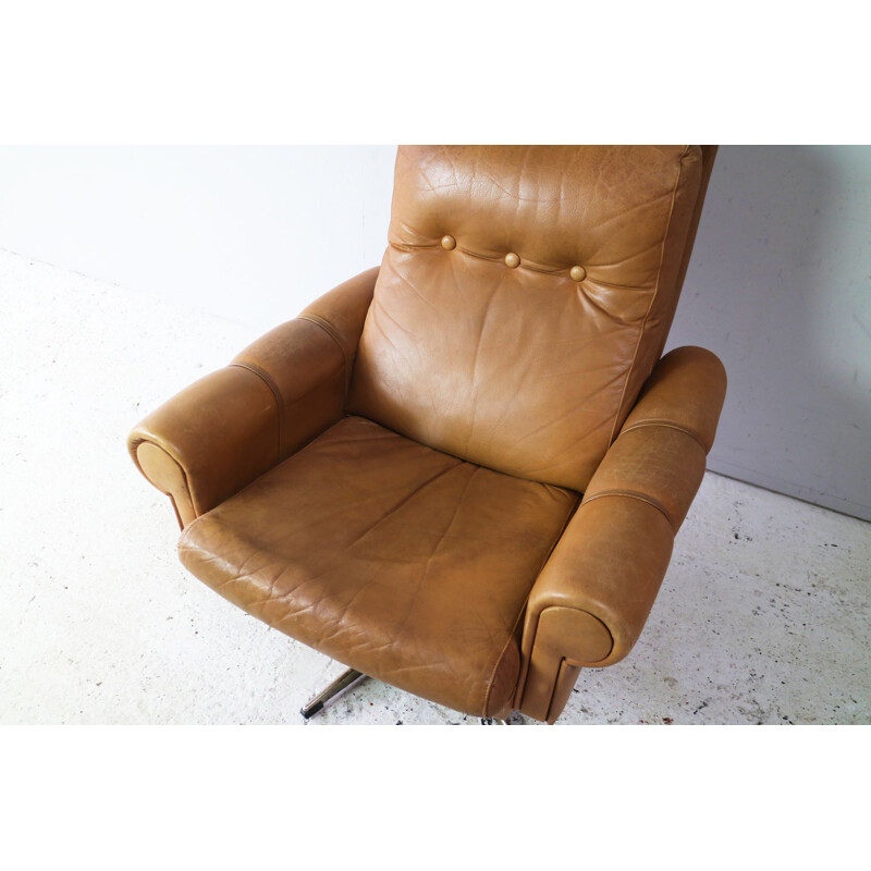 Vintage Swivel Lounge Chair Leather, Danish 1960s 