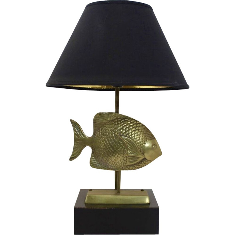 Vintage table lamp in brass with a fish sculpture by Deknudt,1970