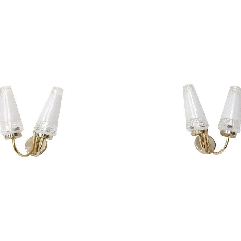 Pair of vintage neoclassical glass sconces, French 1960