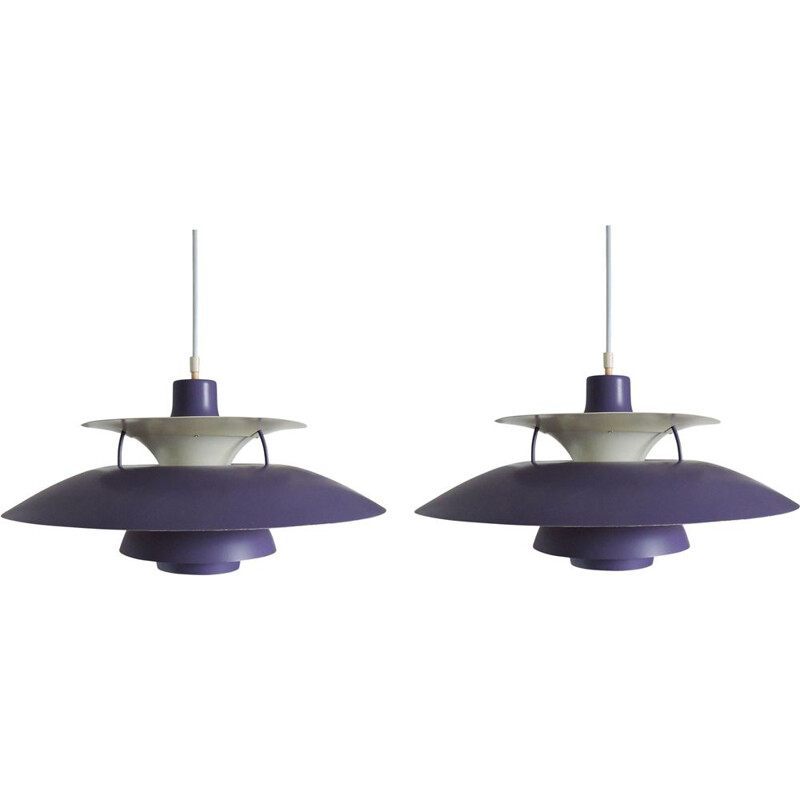 Pair of vintage hanging lamps Purple PH5 by Poul Henningsen for Louis Poulsen, 1950s