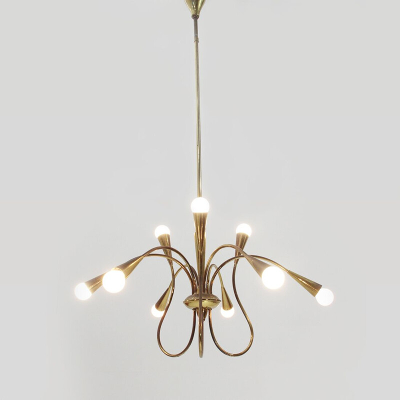 Vintage chandelier in brass, Italian 1950s