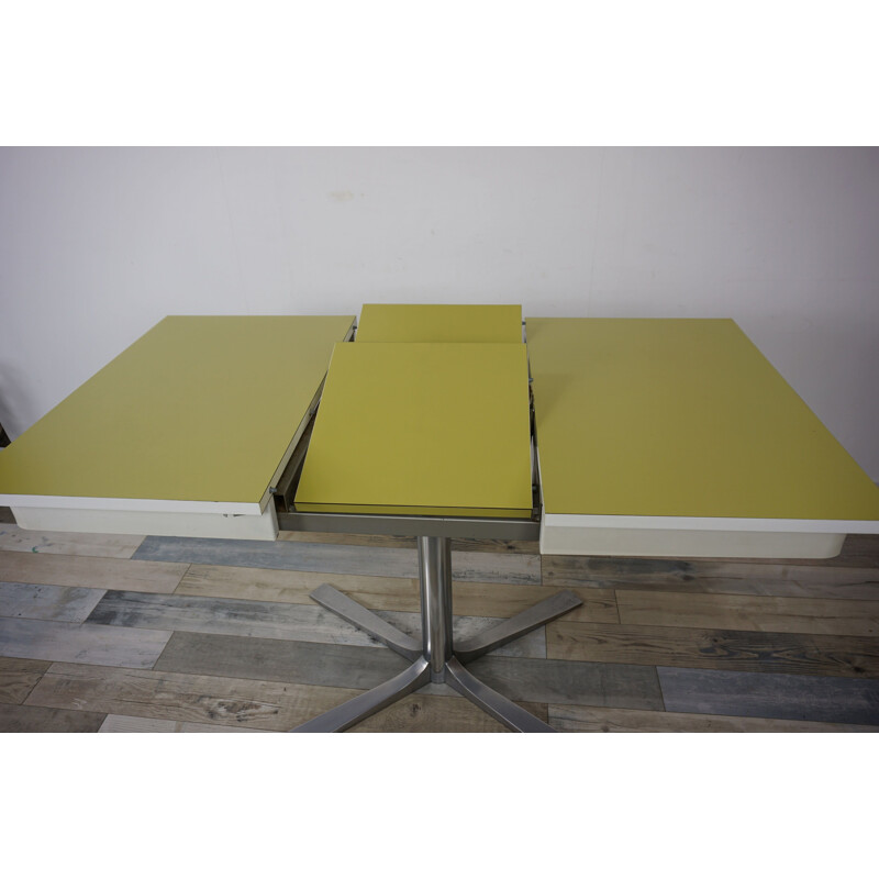 Vintage table in metal green formica 1950s 