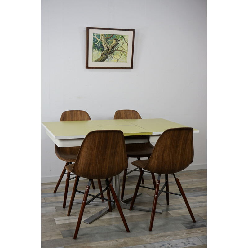 Vintage table in metal green formica 1950s 