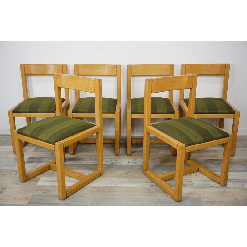 Set of 6 vintage chairs in wooden and fabric 