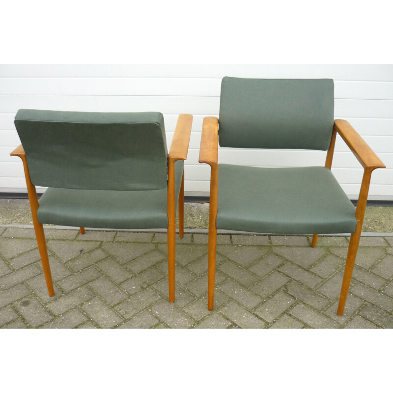 Pair of beech and fabric armchairs - 1960s