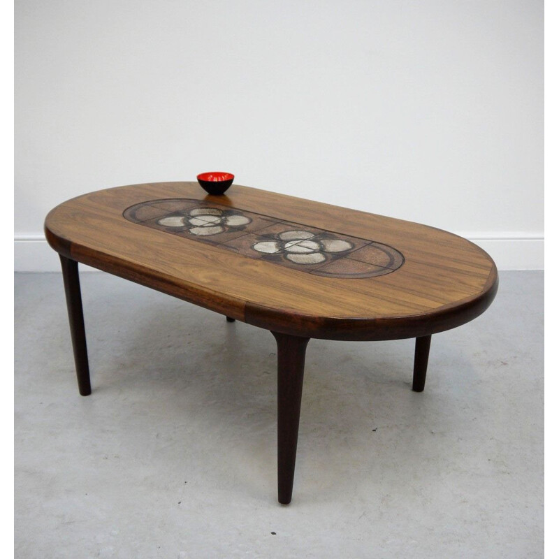 Table basse vintage en palissandre et pierre de lave, Scandinave années 60