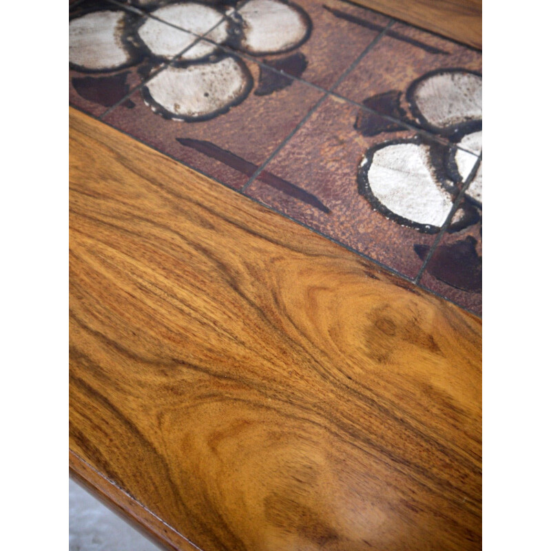 Vintage coffee table in rosewood and lava rock, Scandinavian 1960s 